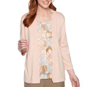Alfred Dunner 3/4 Sleeve Open Front Cardigan Attached Cami Size Petite Small